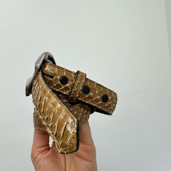Apple Acc Brown Vintage Real Snakeskin Large Silver Buckle Adjustable Belt XS main image 6